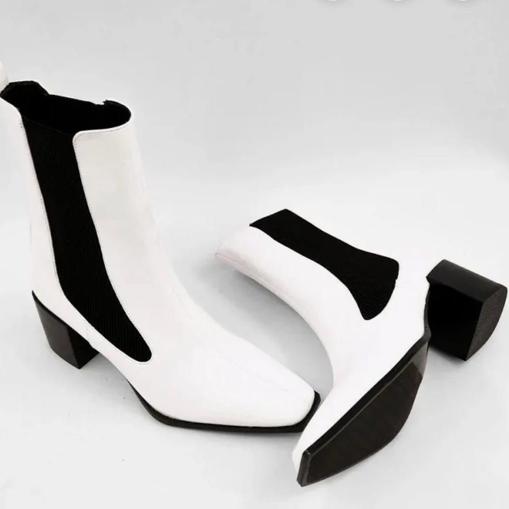 ShuShop Zella White Chelsea Boots Women 6 Block Heel Retro Mod Ankle Pull On NEW